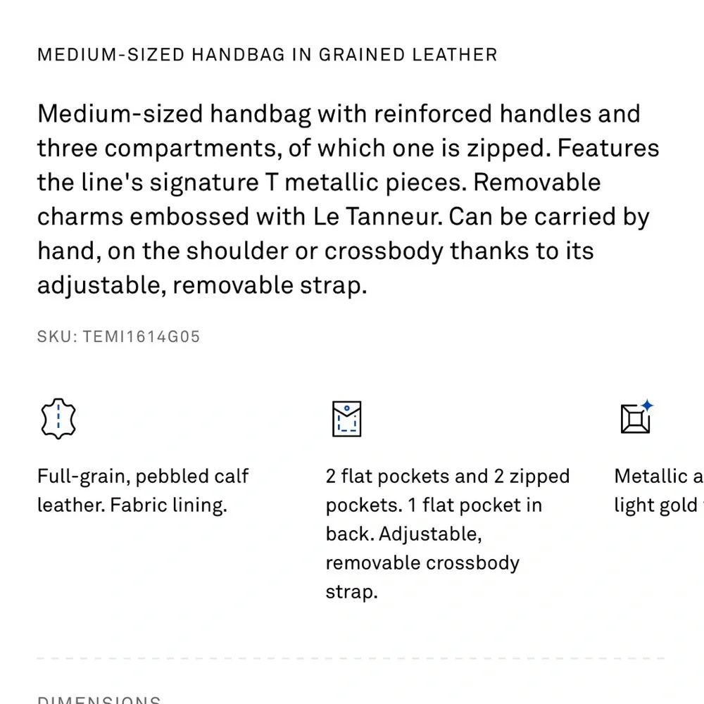 Le Tanneur Tan Grained Leather Handbag Medium